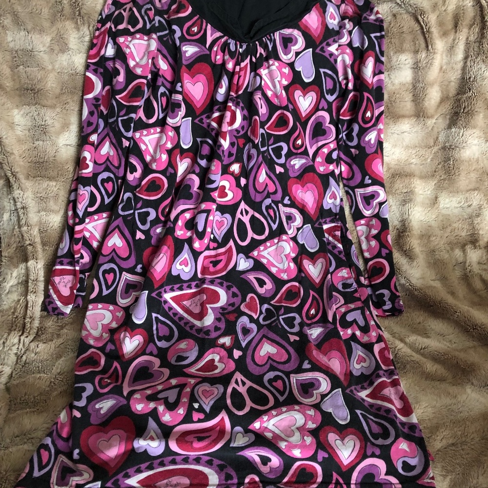 NICK & NORA PERFECT VALENTINE GIFT,HEARTS NIGHTGOWN, SZL,VERY EUC,COTTON/SPANDEX